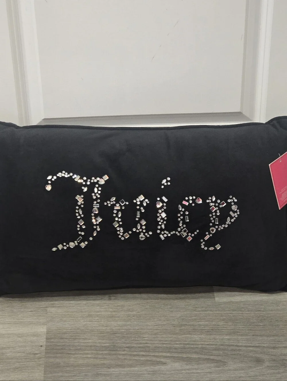Juicy Couture Home Jeweled Logo Velour Decorative Accent Pillow